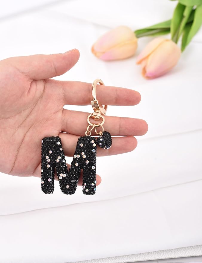 Initial Keychain for Women Girls,Bling Letter Key chain Initial with Heart,Pink Keychain Charms for Backpack Handbag