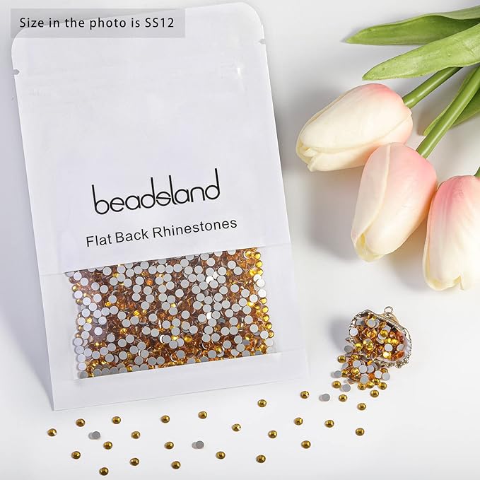 Beadsland Flat Back Crystal Rhinestones Round Gems for Nail Art and Craft Glue Fix, Topaz, 3.0-3.2mm, SS12/1440pcs