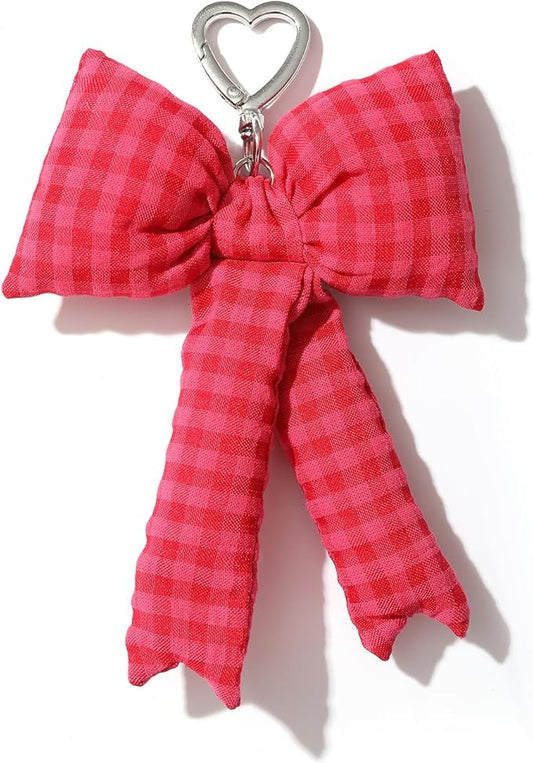 Pink Bow Keychain Bag Charms Y2K Bowknot Plaid Keychains Coquette Aesthetic Purse Handbag Backpacks Charms