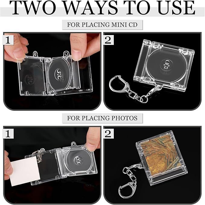 Misdary 10 Pcs Mini Cd Holder Keychain Album Case Plastic Player Shaped Key Pendant Blank DVD Case Clear CD Jewel Keyring for DIY