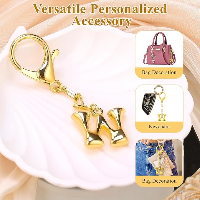 VICKHU Gold Plated Bubble Initial Letter Cute Keychain for Women Car Key Purse Decorative Keyring Handbag Charms Fashion