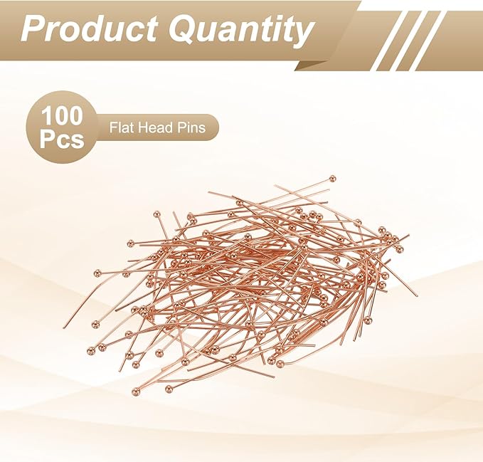 HARFINGTON 100pcs Ball Head Pins 1.38" 35mm Round Head Pins for Earring Pendant Necklace Bracelet Charm Jewelry Making Findings DIY Craft, Rose Gold