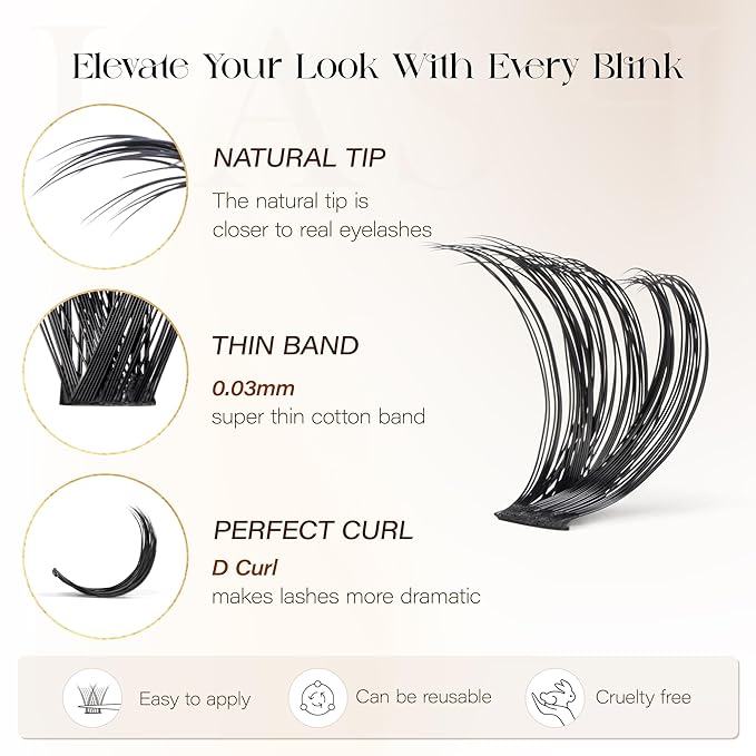 BEFER Lash Clusters, 216 Pcs D Curl All-New Upgrade 80P Eyelash Clusters 10-16MM Volume Individual Lashes Extensions Wispy Eyelash DIY At Home(Upgrade-80P)