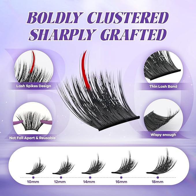B&Q Manga Lash Clusters SalonSpike 02 10-18mm Mixed Fluffy Eyelash Clusters 120pcs Easily Achieve Salon-quality Lash Extension Results Perfect for Beginners to DIY at Home.(Lash-SalonSpike 02)