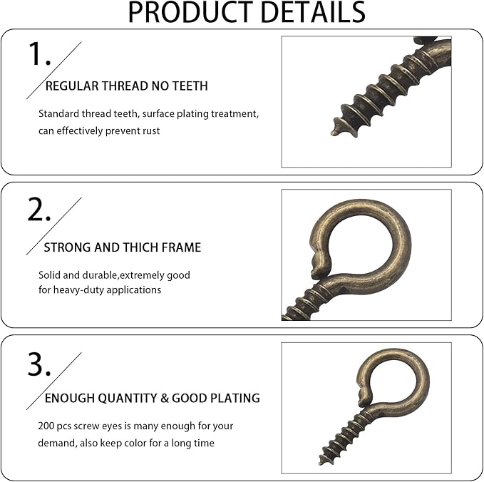 0.55inch/7X14mm Screw Eye Pins for Jewelry Making Eyepins Hook Eyelets Screw Threaded Gold Tone Clasps Hooks for DIY Jewelry Making 200 pcs/lot