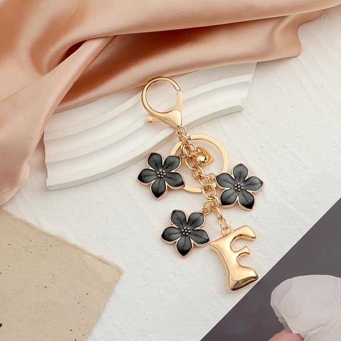 Snycler Bubble Initial Keychain Graceful Flower for bags car remote–A-Z Letter Charms for Women