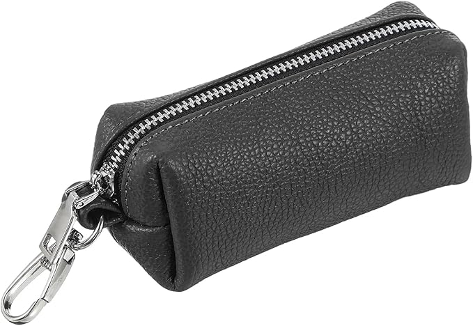 uxcell Leather Coin Purse, Leather Car Key Holder Bag Hand-held Change Purse Keychain Pouch Small Coin Pouch with Key Ring for Women and Men, Black