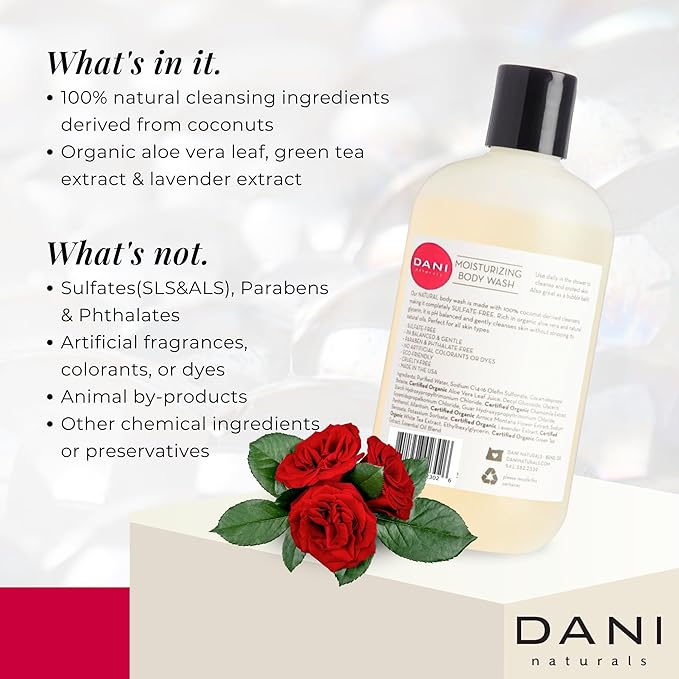 DANI Naturals Moisturizing Body Wash - Citrus Rose Scent with Organic Aloe Vera & Natural Glycerin - Paraben & Sulfate-Free Shower Gel - 12 oz - Vegan & Cruelty-Free