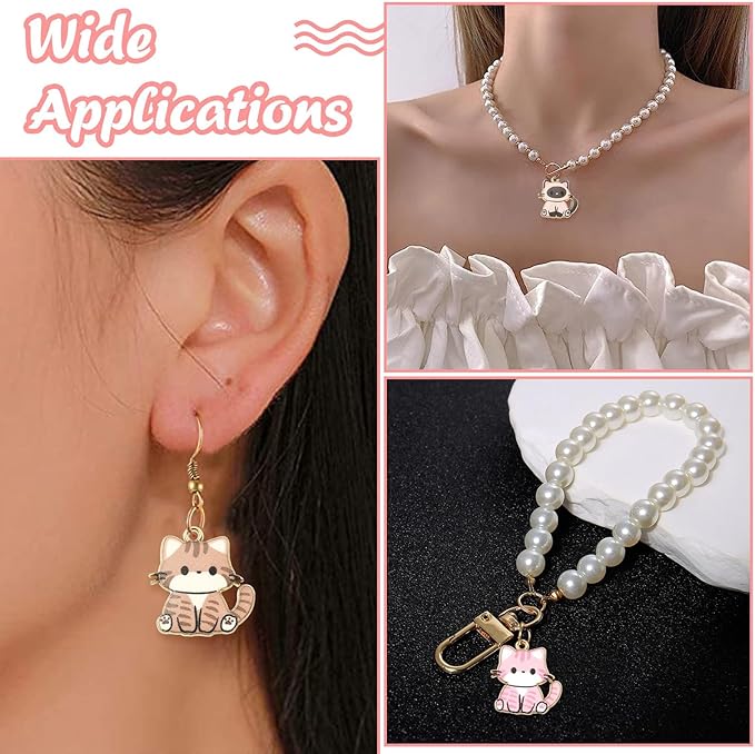 Stiesy 45 Pcs 9 Colors Enamel Cat Charms for Jewelry Making Kawaii Printed Kitten Animal Bracelet Charms for Jewelry Making Crafts DIY Necklace Earring