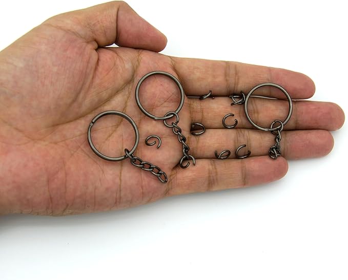 50Sets 1 inch Keychain Rings Gun Black Split Round Key Ring with Chain and Open Jump Rings for DIY Keychain Making Crafts