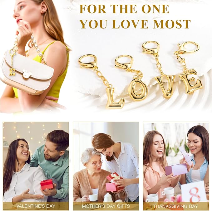 VICKHU Gold Plated Bubble Initial Letter Cute Keychain for Women Car Key Purse Decorative Keyring Handbag Charms Fashion