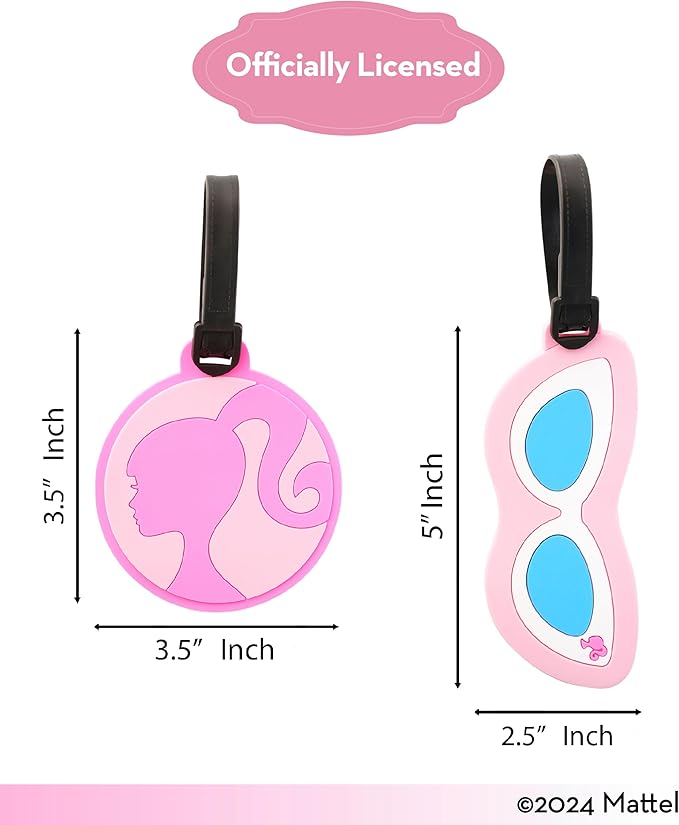Barbie Luggage Tags 4 Pack Official License, PVC Barbie Bag Tags, Suitcase Tags, and Travel Tags for Luggage and Backpacks