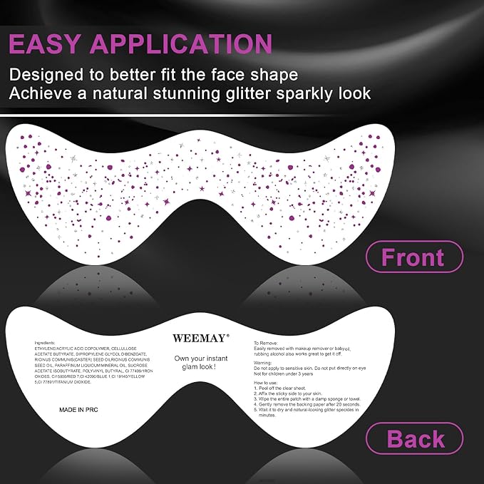10 Pcs Purple and Silver Dual-tone Glitter Freckles, Halloween Glitter Freckle Face Tattoos, Waterproof Face Sparkle Temporary Tattoos, Long-lasting 48h Halloween Makeup for Women and Kids