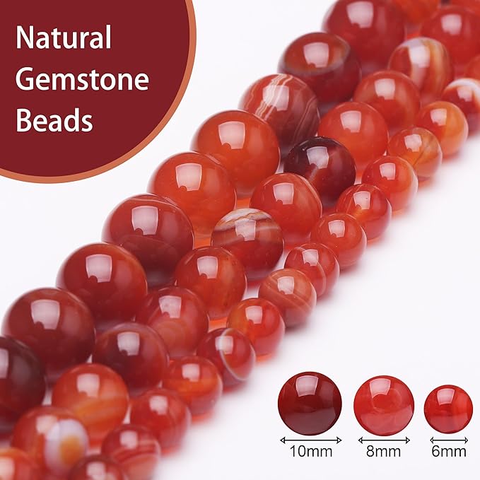 Natural Stone Beads for Jewelry Making,8mm Red Stripe Agate Polished Smooth Round Gemstone Beads for Bracelet Necklace 15 Inch