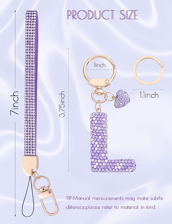 Initial Keychain for Women Girls,Bling Letter Key chain Initial with Heart,Pink Keychain Charms for Backpack Handbag