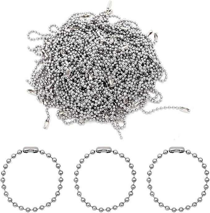 150pcs Ball Bead Chain 4 inch, Stainless Steel Bulk Dog Name Tag DIY Keychains Key Ring Crafting with Connectors Clasp (2.4mm Ball,150pcs X 10cm Chain, Silver)