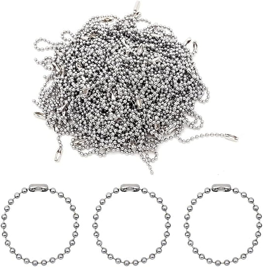 150pcs Ball Bead Chain 4 inch, Stainless Steel Bulk Dog Name Tag DIY Keychains Key Ring Crafting with Connectors Clasp (2.4mm Ball,150pcs X 10cm Chain, Silver)