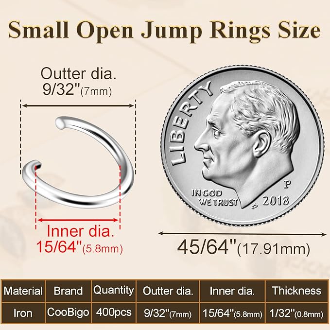 400pcs 9/32" Silver Tiny Jump Rings for Jewelry Making Replacement, Open Jump Ring Metal Jewelry Findings for Bracelets Necklaces Earrings Keychains Connectors Loops Repair Hardware