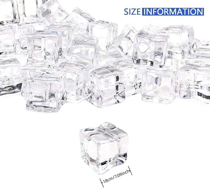 Fake Ice Cubes, 18 mm Fake Ice Rocks 100 pcs Acrylic Ice Rocks, Faux Ice Vase Fillers for Wedding Props