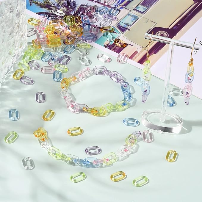 LiQunSweet 600Pcs 6 Colors Acrylic Linking Rings Quick Link Connectors Hook Chain Links Colored Link Connectors for Jewelry Making