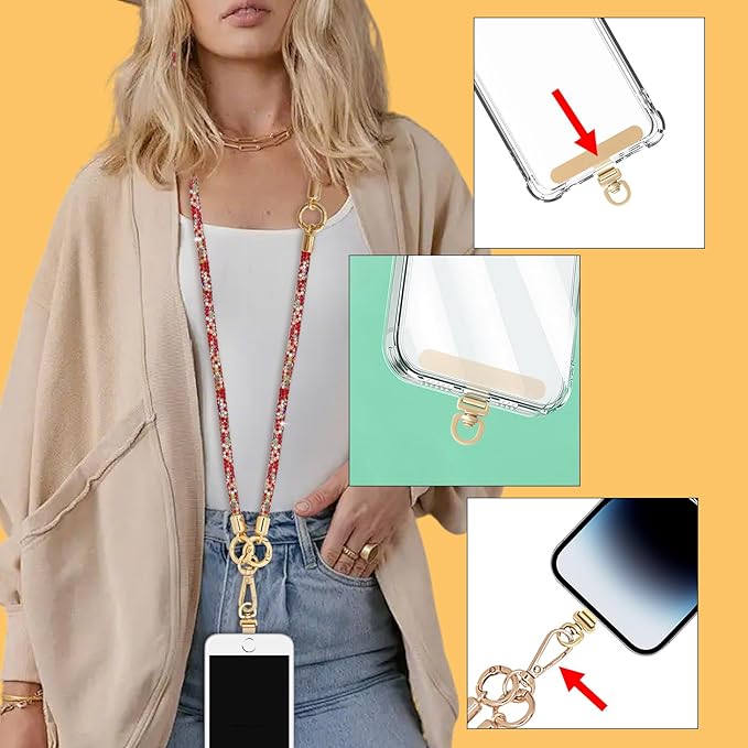 Crystal Phone Strap Crossbody and Wrist Lanyard, Anti Theft Layered & Wrist Strap Cell Phone Neck for Women