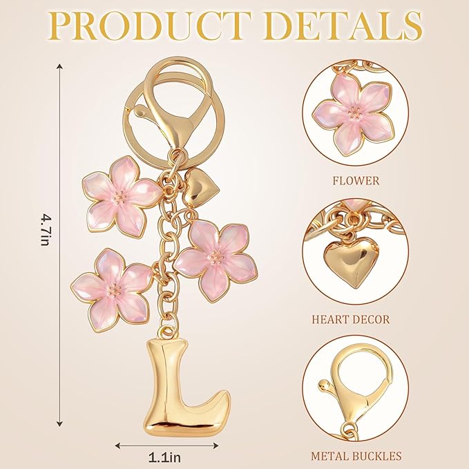 Snycler Bubble Initial Keychain Graceful Flower for bags car remote–A-Z Letter Charms for Women