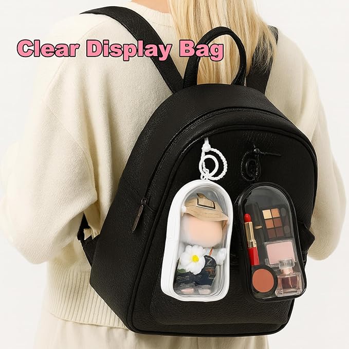 3Pcs Clear Display Case for 17/15cm Plush Doll -Portable Bag with Keychain, Waterand Dust-Resistant,Protective Cover for Collectible Toys,Jewelry,Cosmetics,Ornaments,Data Line (White+Black+Clear)