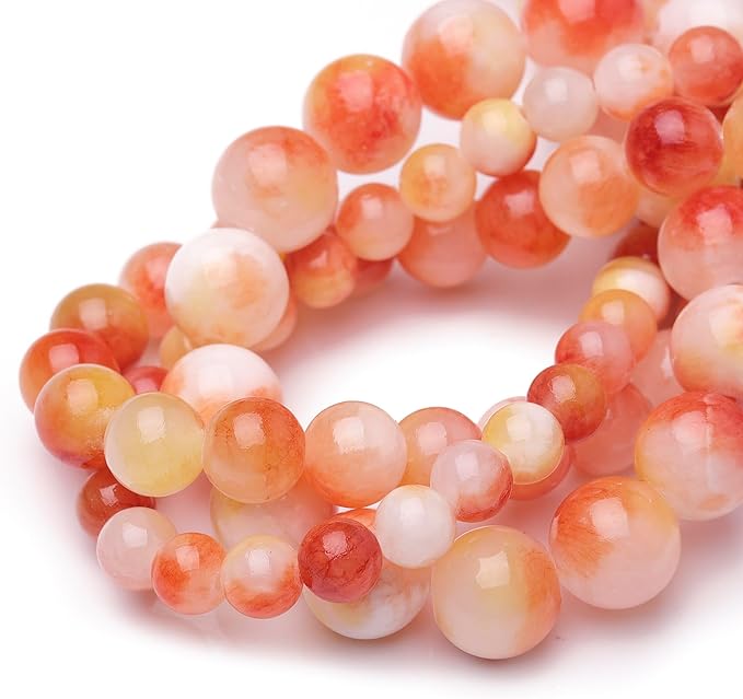 Natural Stone Beads for Jewelry Making,8mm Orange Jade Polished Smooth Round Gemstone Beads for Bracelet Necklace 15 Inch