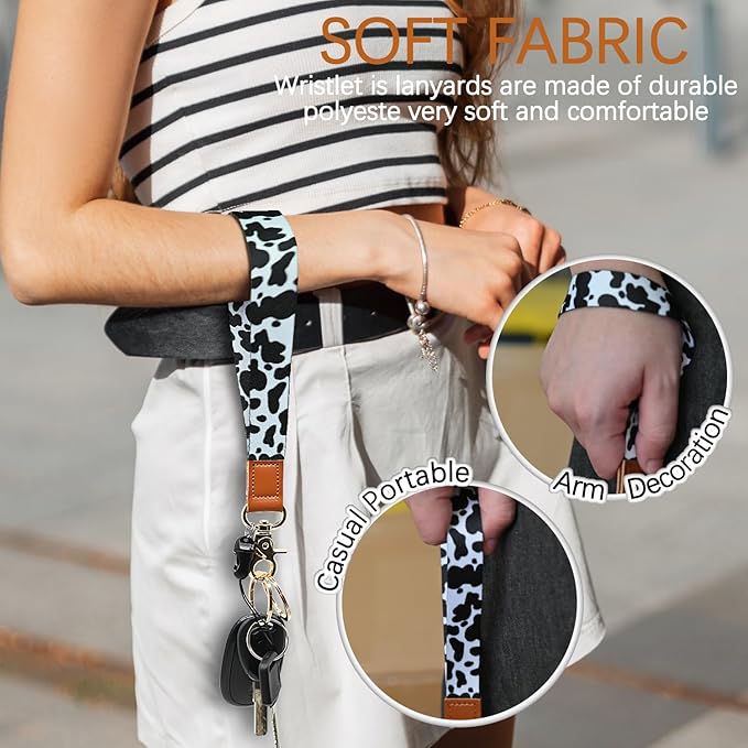 Cool Leopard Wristlet Keychain, Wrist Lanyard Key Chain For Women Men Car Keys Id Holder Card Phone Wallet Camera