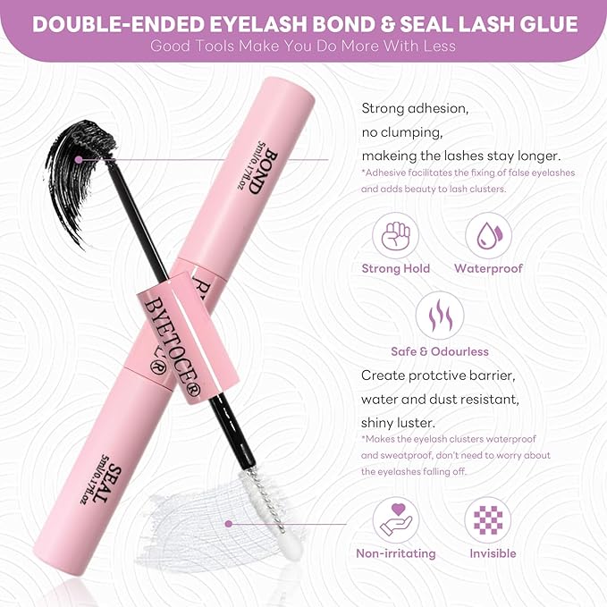 Lash Cluster Glue Bond and Seal Kit with Lash Glue Remover and Tweezers for Lash Extension Clusters Fast Removal, Portable Eyelash Brush for Eyelash Extension Beginners