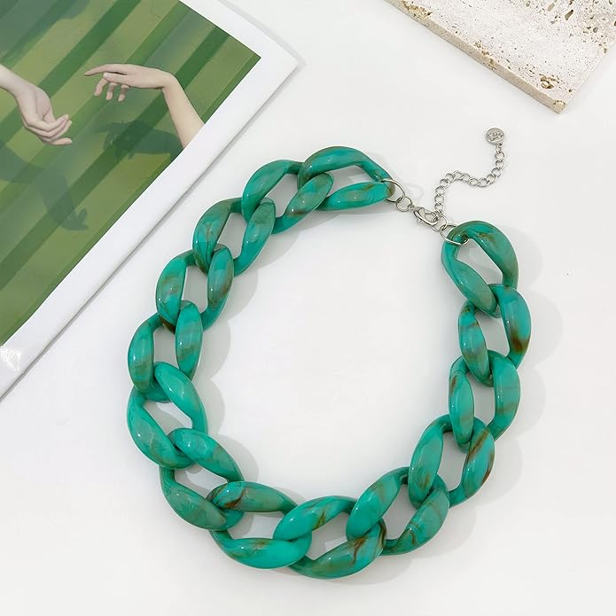 Firstmeet Chunky Acrylic Necklace Smooth Chain Link Cool Statement Choker Cuban Style Jewelry Gift for Women