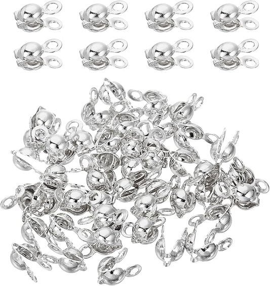 uxcell 180 Pcs 3.2mm Crimp End Caps, Clamshell Cord End Cap Connector Clasp Bead Tips Knot Covers Calotte End Crimp for DIY Jewelry Making, Silver