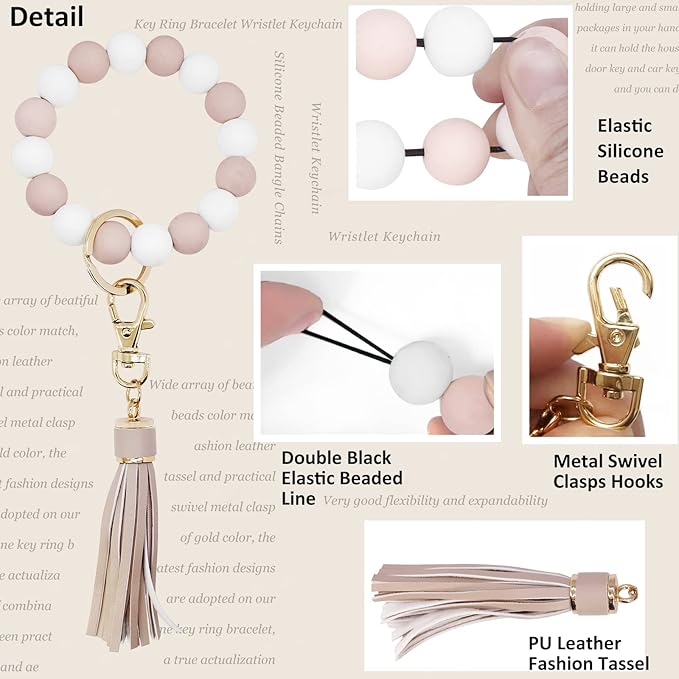 BIHRTC Key Ring Bracelet Car Keychain Holder Wristlet Silicone Women Beaded Bangle Chains