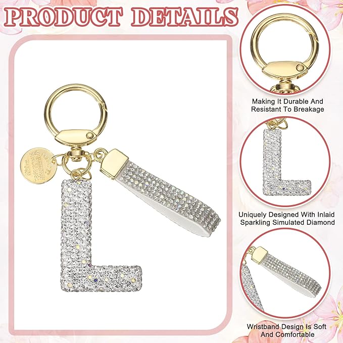PATIKIL Initial Letter Keychain, Cute Sparkly Rhinestone Key Chain Alphabet Charm for Car Keys Handbags Purse