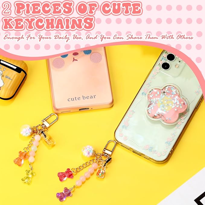 Ecally Cute Resin Bear Keychain Macaron Bear Keychains Candy Pendant Jewelry Gift Bag Key Ring Accessories for Girl Women