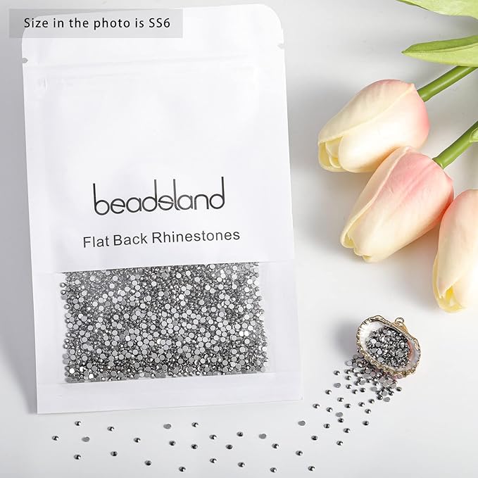 Beadsland 1440 Pieces Flat Back Crystal Rhinestones Round Gems,Hematite,SS6,1.9-2.1mm