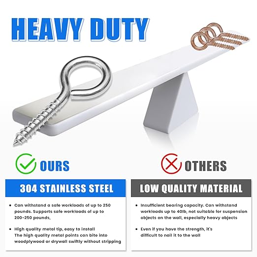 10PCS 4 inches Screw Eyes M8 304 Stainless Steel Eye Screws, Heavy Duty Screw, Eye Hooks Screw Eye Bolts Eye Hooks Screw, Indoor & Outdoor Uses (10, M8-4inch)