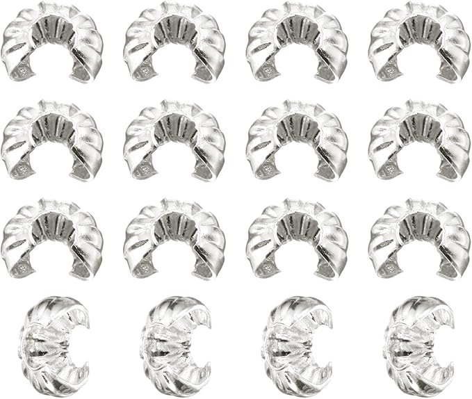 uxcell 150 Pcs Crimp Bead Covers, 4mm/0.16" Half Round Open Crimp Beads Knot Cover, Small Loose Beads End Tip Caps for Bracelet Jewelry Making Craft DIY, Silver