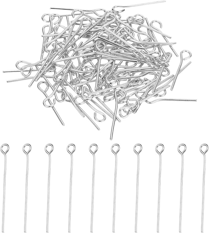 PATIKIL 16mm Open Eye Pins, 150Pcs 23 Gauge Metal Head Pins Needles Eye Pins for Jewelry Making Findings Earring Necklace Bracelet DIY Crafts, Rhodium Color
