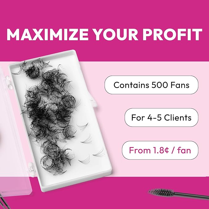 Eyesy Lash 500 Promade Fans - Volume Premade Lash Fans for Eyelash Extensions Pointy Base Handmade Loose Pre Made Eyelashes Middle Stem Soft and Lightweight (5D 0.05 D 12mm)
