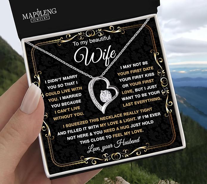 Mapileng To My Wife – Love Knot Necklace from Husband with Heartfelt Message Card & Elegant Luxury Gift Box, A Meaningful Romantic Jewelry Gift for Anniversary, Birthday, Wedding, Christmas