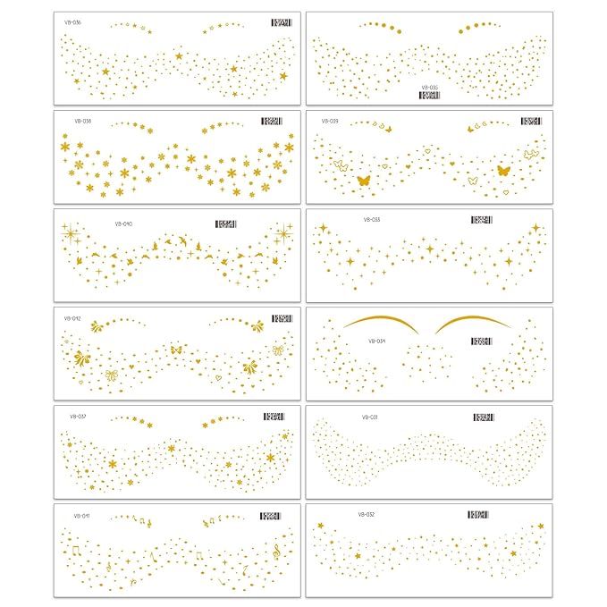 12 Pcs Gold Glitter Freckle Face Tattoo, Glitter Freckles Metallic Face Temporary Tattoo Sticker, Sparkle Makeup Patches Waterproof Gold Freckles Face Tattoos Stickers for Women Party Decor 654