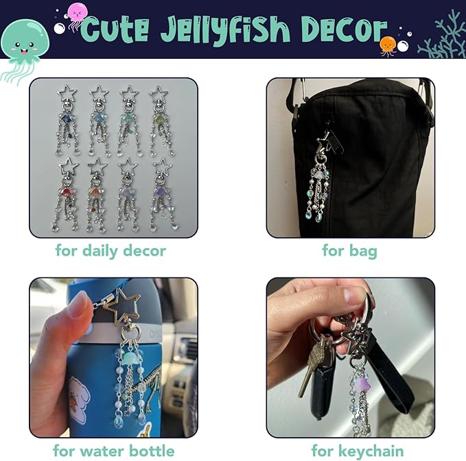 Agromusk Jellyfish Keychain,Cute Y2K Car Keychains for Women Girls Jellyfish Bag Charms Purse Accessories Star Jelly Decor