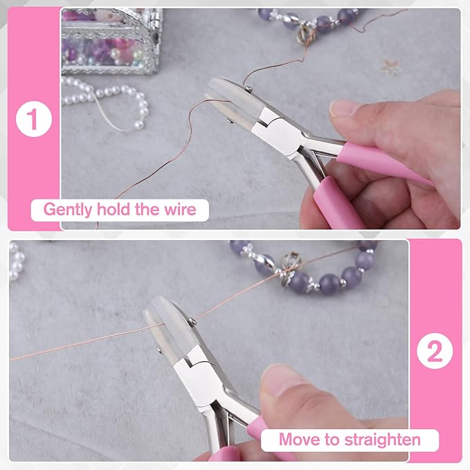 5-Inch Double Nylon Jaw Pliers with 3 Pairs of Replacement Tips and a Screwdriver, Flat Nylon Jaw Pliers for Jewelry Making, Spring Loaded Soft Nose Plier Wire Straightener Wire Wrapping Tool
