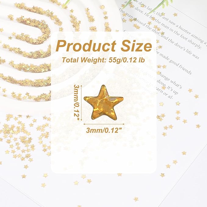 uxcell 1.94oz(55g) Star Glitter Confetti, 3mm Art Craft Glitter Holographic Sequins Table Confetti Laser Sequins for Crafts DIY Nail and Party Wedding Festival Decoration, Laser Gold