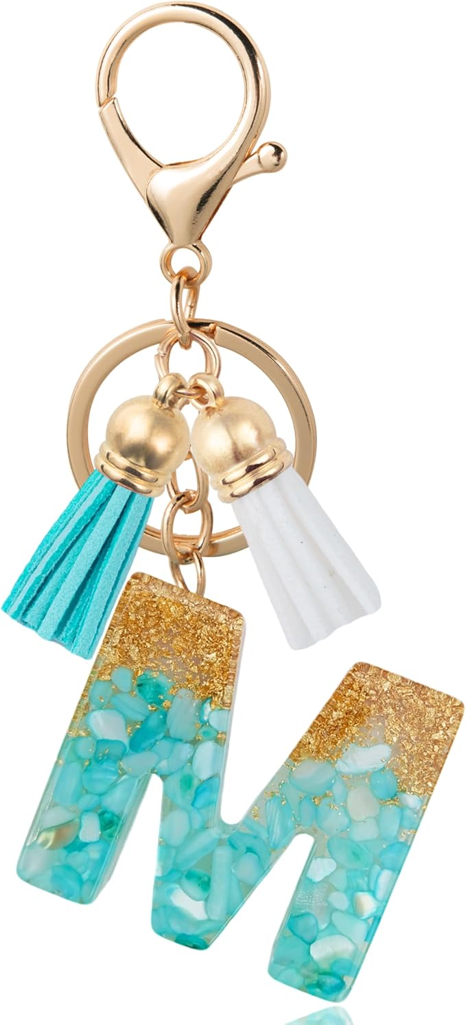 Initial Letter Keychain Cute Resin with 2 PU Tassel, Letter Keychain for Backpack Charms, Initial Keychains for Women