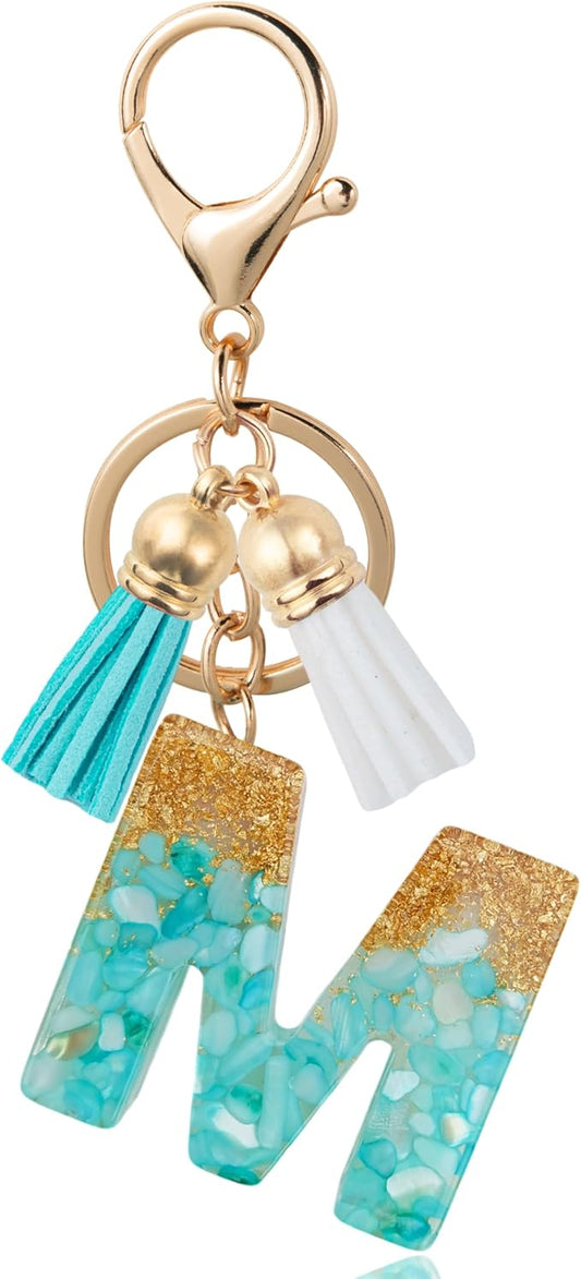 Initial Letter Keychain Cute Resin with 2 PU Tassel, Letter Keychain for Backpack Charms, Initial Keychains for Women