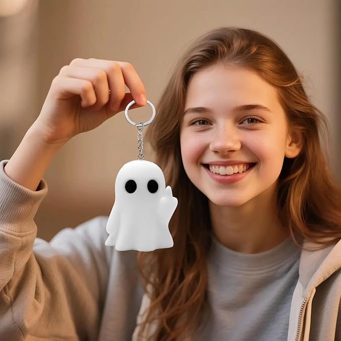 Halloween Funny Keychain, Cute Ghost Pendant Keyrings for Men, Unique Cool Gifts for Women Teens Couples Friends