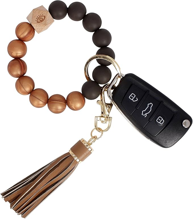 BIHRTC Key Ring Bracelet Car Keychain Holder Wristlet Silicone Women Beaded Bangle Chains