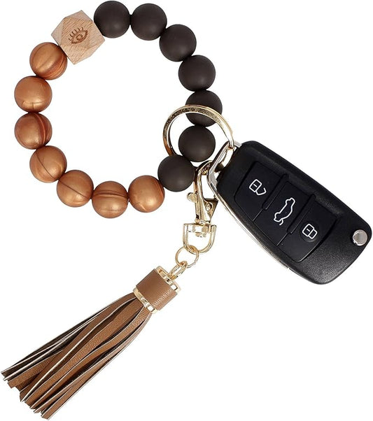 BIHRTC Key Ring Bracelet Car Keychain Holder Wristlet Silicone Women Beaded Bangle Chains